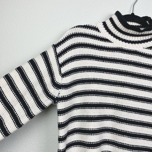 J.Crew Women's Medium Cable-Knit Mockneck Pullover Sweater Stripe Jewel Buttons - Picture 8 of 16
